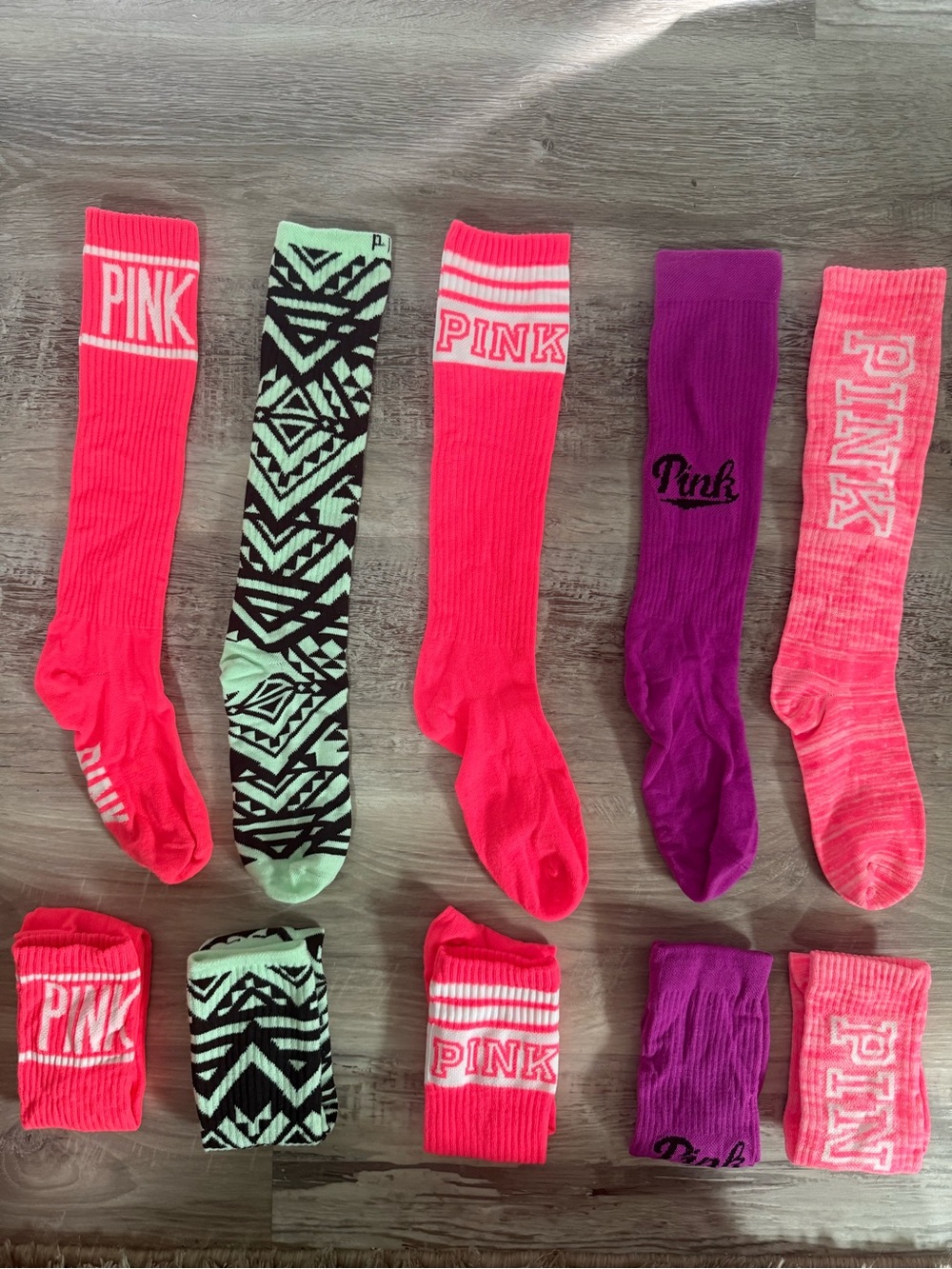 PINK Victoria's Secret Assorted Pink, Mint & Purple Knee-High Socks (5 Pairs)